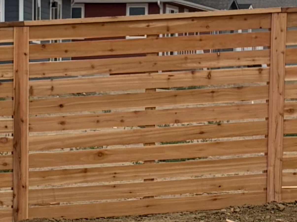 Modern horizontal cedar fence panels — privacy fence installation in Northern Colorado